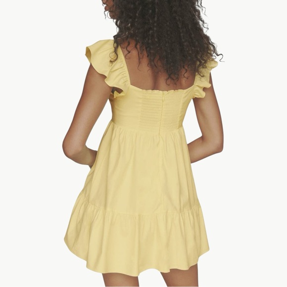 Reformation Jeune Ruffle Stretch Organic Cotton Mini Dress | Sz 8 | Light Yellow - Picture 3 of 16